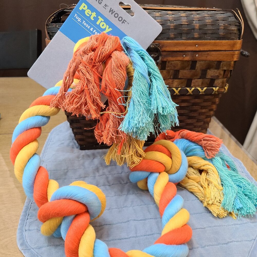 Wag N' Woof Braided Dog Rope Pet Toy Tug Toss & Fetch Multicolor 34 Inch Length